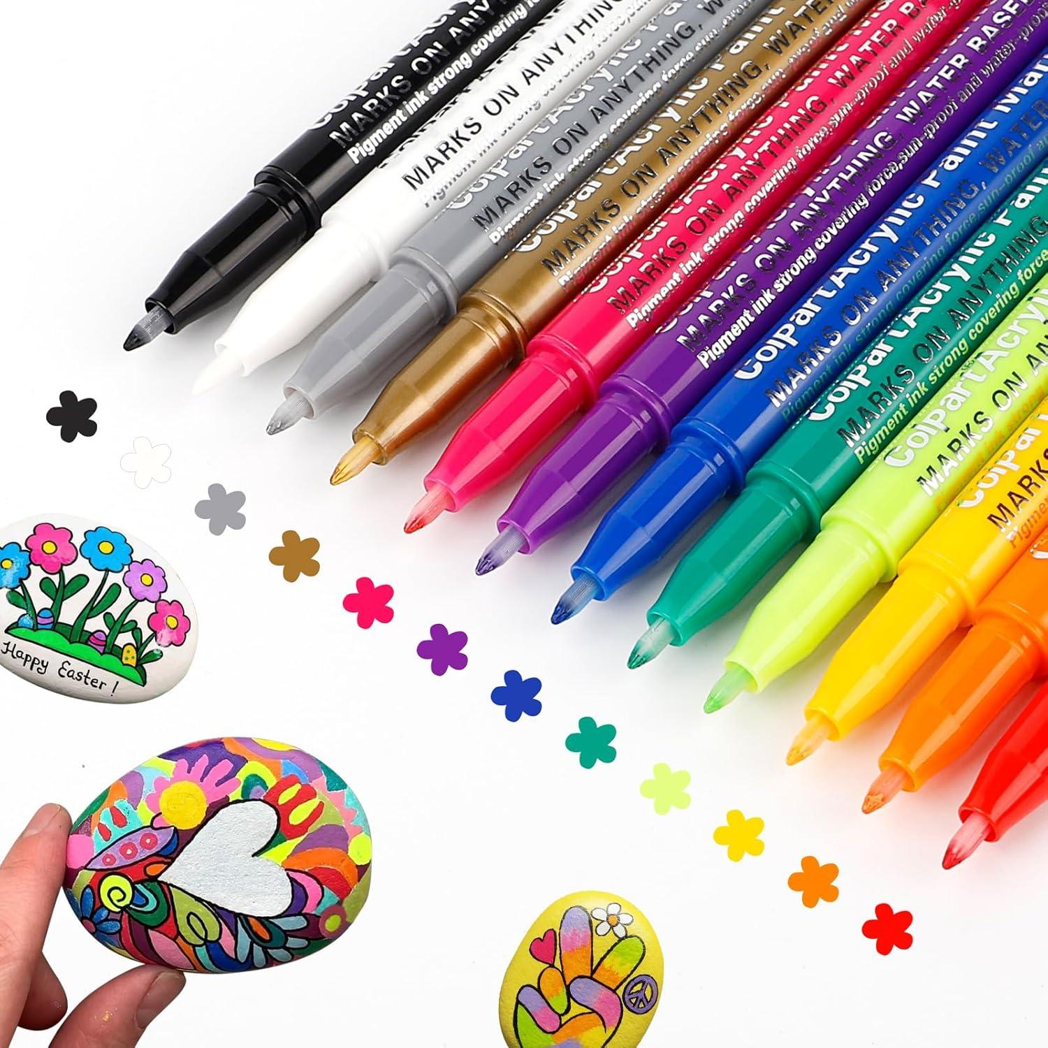 12Colors Acrylic Paint Markers, 0.7mm Extra Fine Tip Art Pens