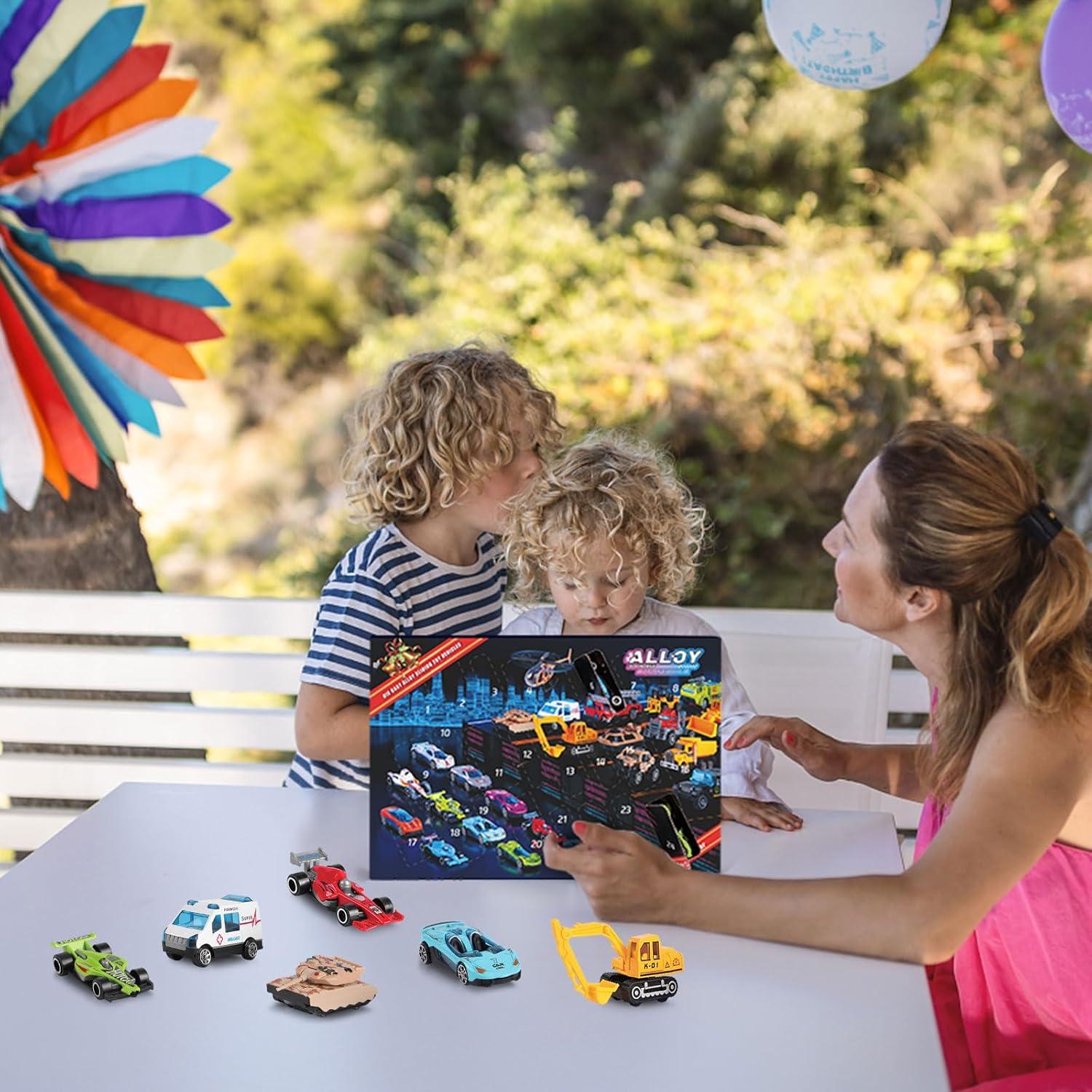 Adventskalender 2024 Kinder 24-teiliges Spielzeugfahrzeug Jungen