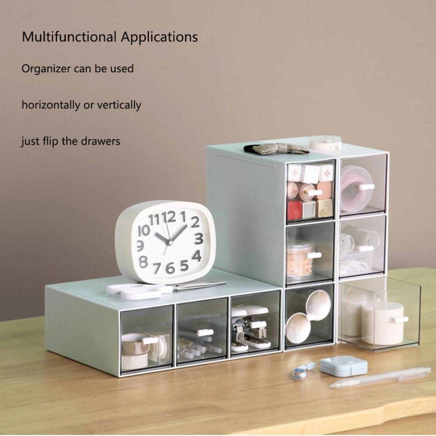Küchen Organizer Teebox mit 3 Schubladen Kunststoff Blau