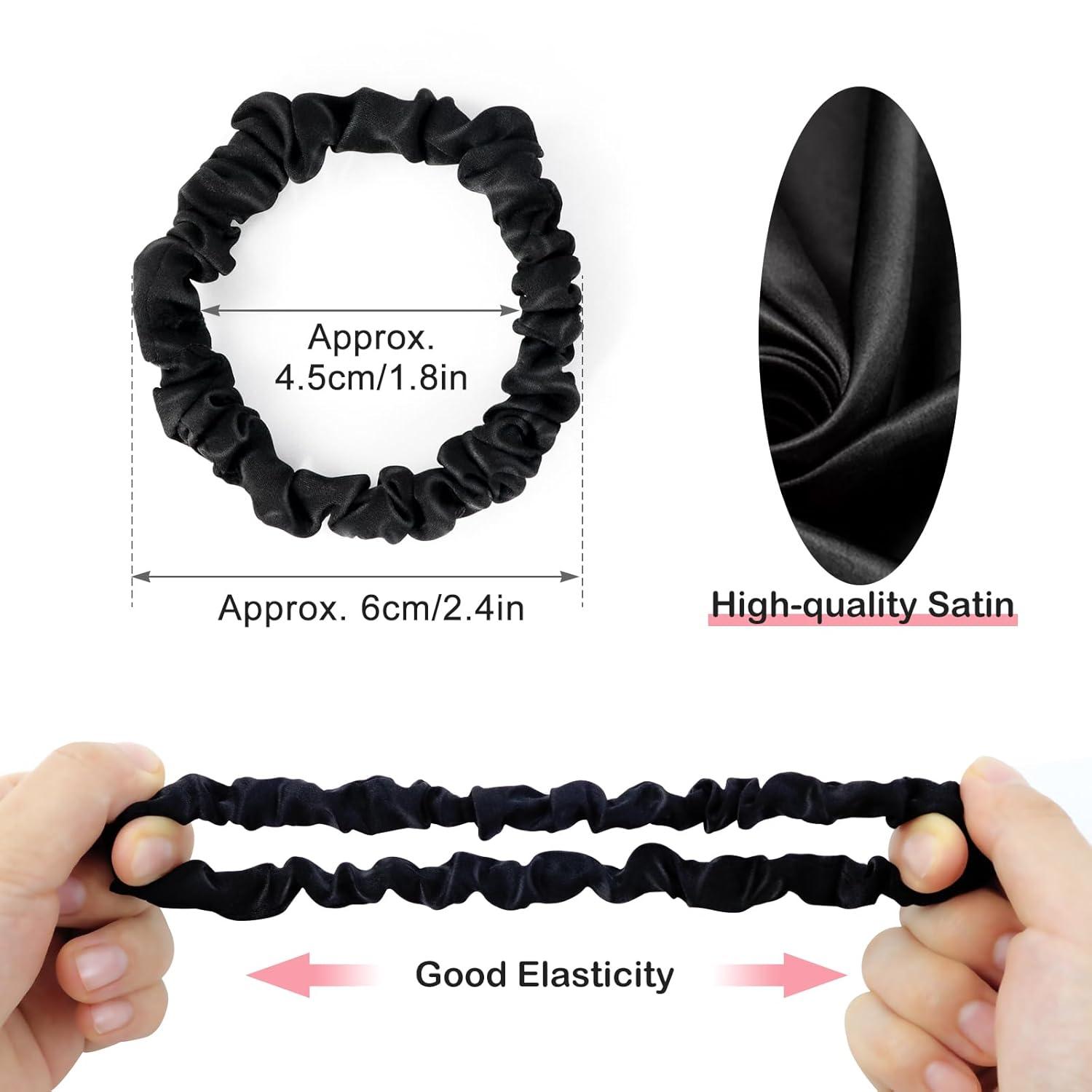 4er Set Seide Schwarz Satin Scrunchies Haargummi Damen