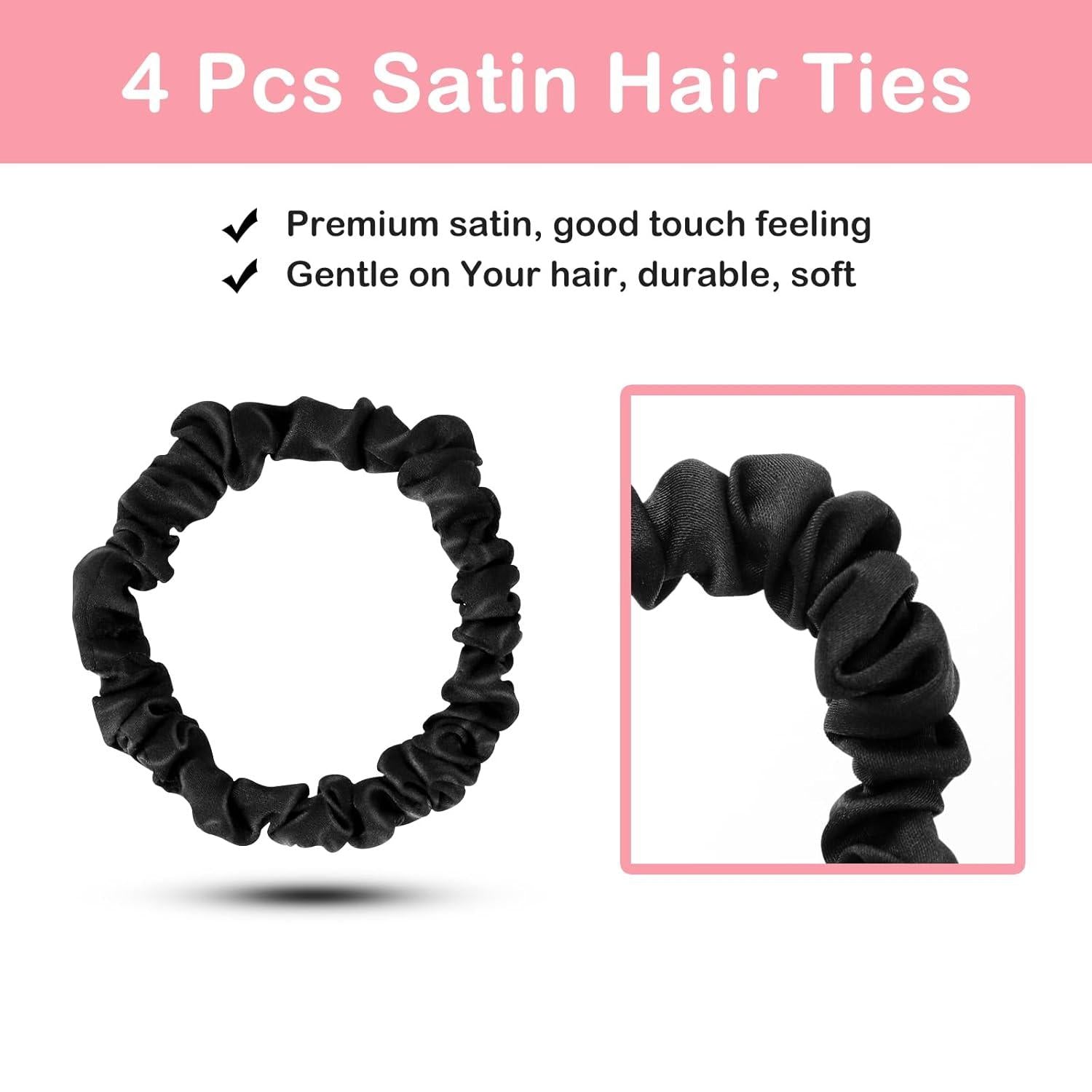 4er Set Seide Schwarz Satin Haargummi Scrunchies kleine Haarschmuck