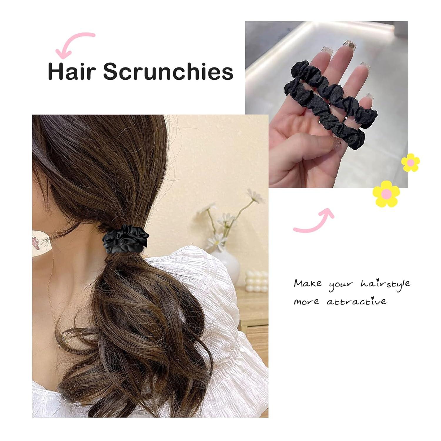 4er Set Satin Haargummi Schwarz Scrunchie Haarschmuck Ringe