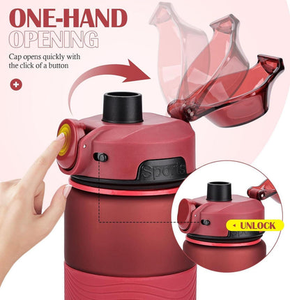 CodiCile Trinkflasche 1L BPA Frei Sport Wasserflasche Auslaufsicher Rot