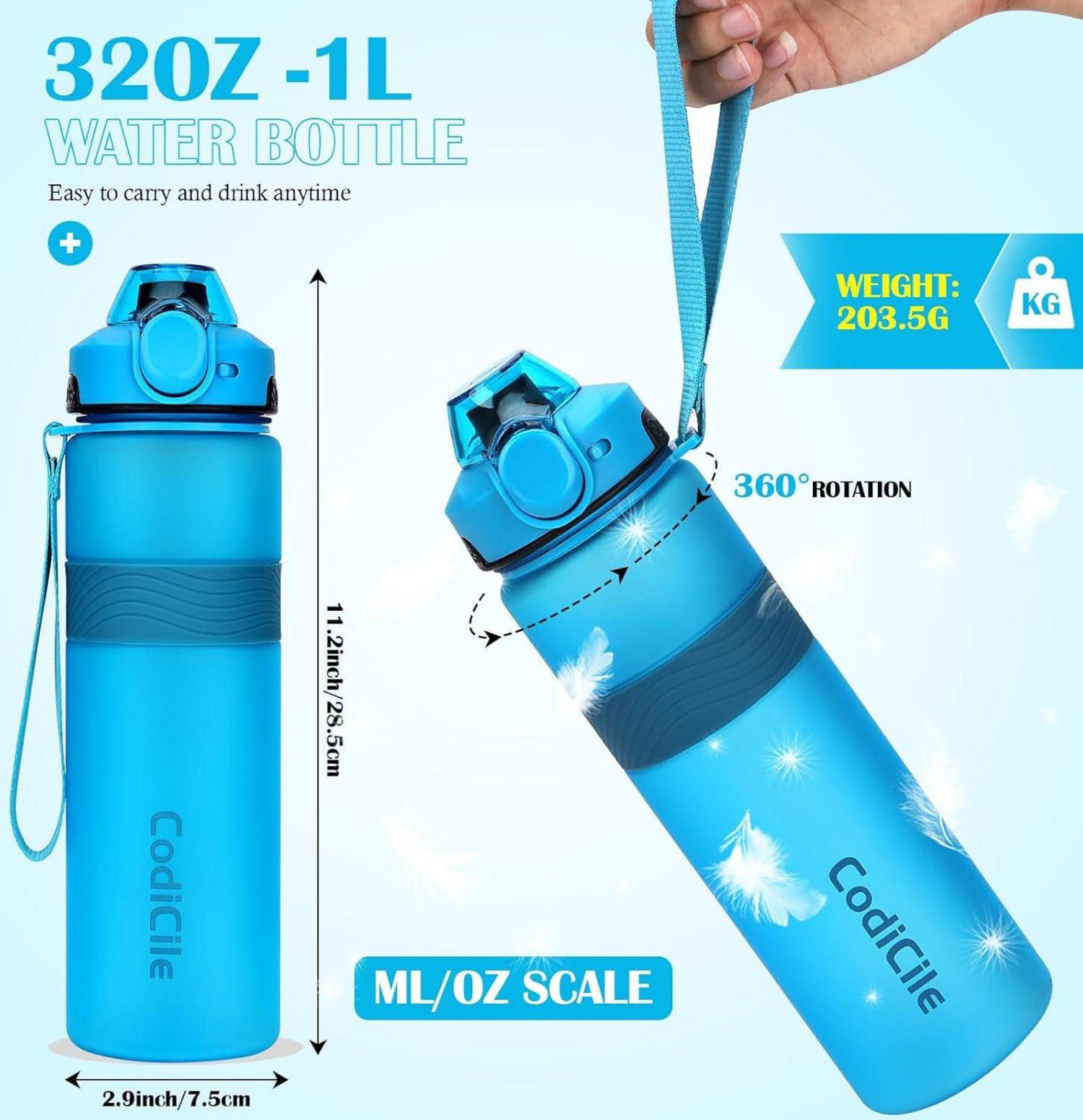 Trinkflasche 1 Liter BPA-frei Auslaufsicher Sport Wasserflasche 1L