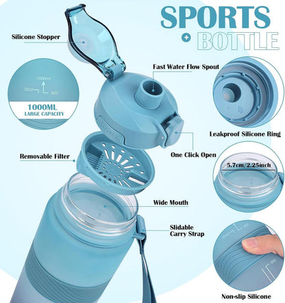 Trinkflasche BPA-frei 1 Liter Sport Auslaufsicher 1L Fitnessstudio