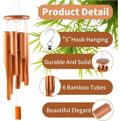 Bambus Windspiel Garten Hängend 6 Rohre Handgefertigt
