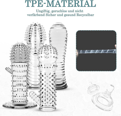 Penishülle Set für Männer, 4 Penis Sleeves transparent, Sexspielzeug für Paare