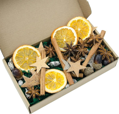 52-teiliges Weihnachtsdeko Adventskranz Set, Naturdeko Bastelset mit Birke, Stern, Orangenscheibe, Mini-Zeder, Zimt, Anis, Eichel