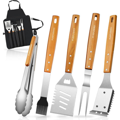 KraftGriller Premium Grillbesteck Set 5-TLG mit Holzgriff