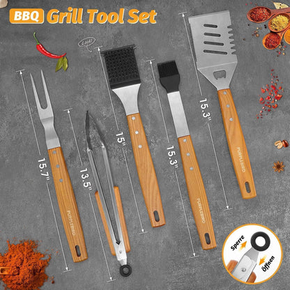 KraftGriller Premium Grillbesteck Set 5-TLG mit Holzgriff