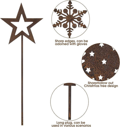 Gartenstecker Weihnachtsbaum Schneeflocke Deko Metall Rost 5er-Set