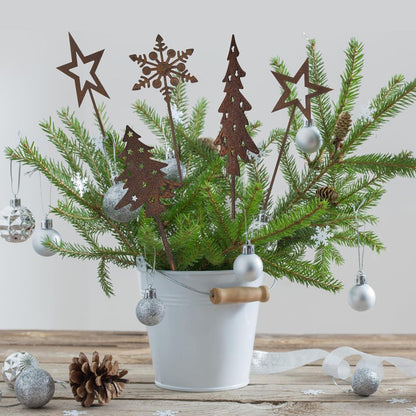 5er-Set Gartenstecker Rost Weihnachtsbaum Schneeflocke Deko Metall
