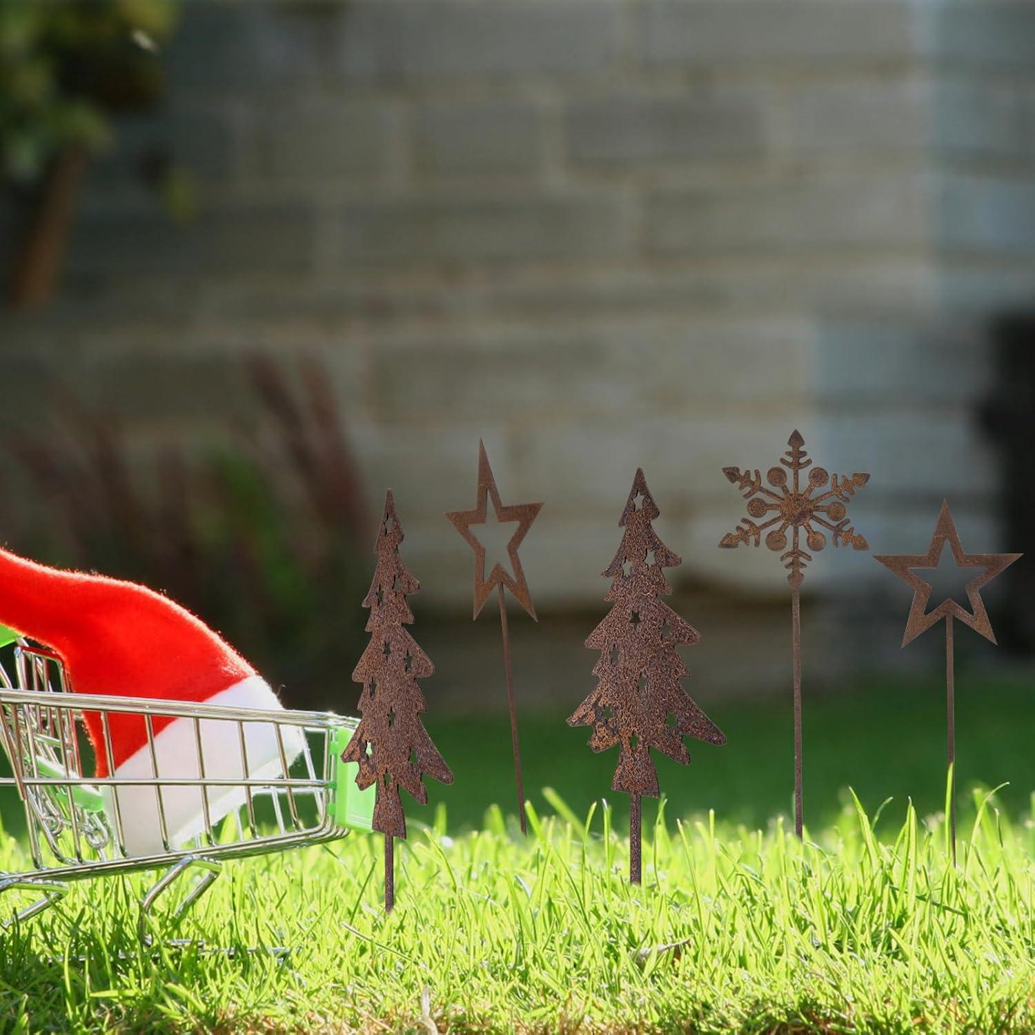 Gartenstecker Rost Weihnachtsbaum Schneeflocke Deko Set 5 Stück