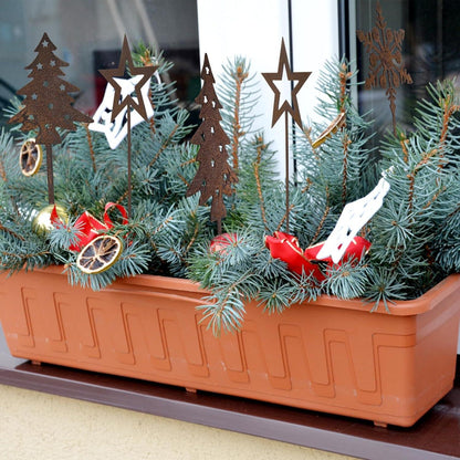 Gartenstecker Weihnachtsbaum Schneeflocke Rost Metall Deko 5er Set