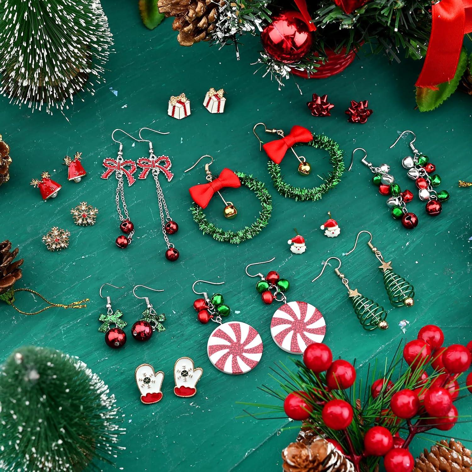 12 Paar Weihnachtsohrringe Set Frauen Mädchen Ohrstecker Schneemann