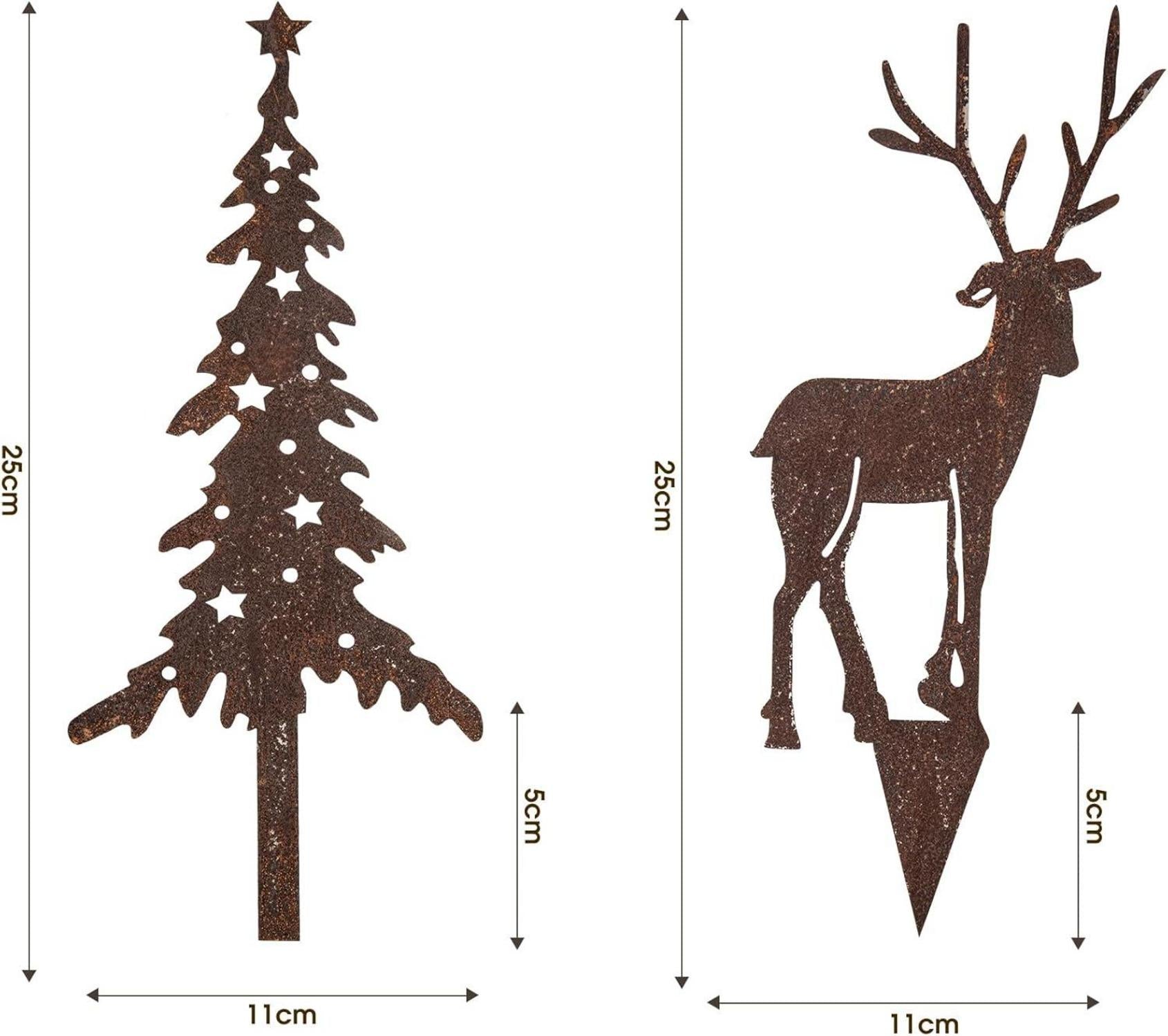 Rost Gartenstecker Hirsch Tannen Rostoptik Weihnachtsdeko