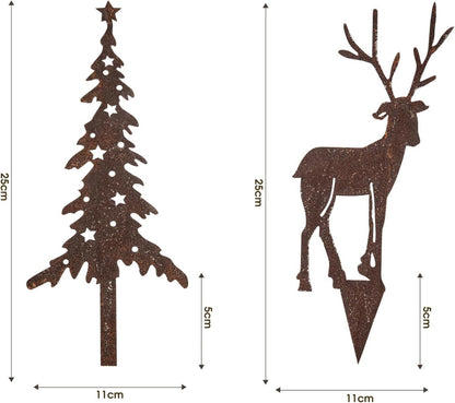 Rost Gartenstecker Hirsch Tannen Rostoptik Weihnachtsdeko