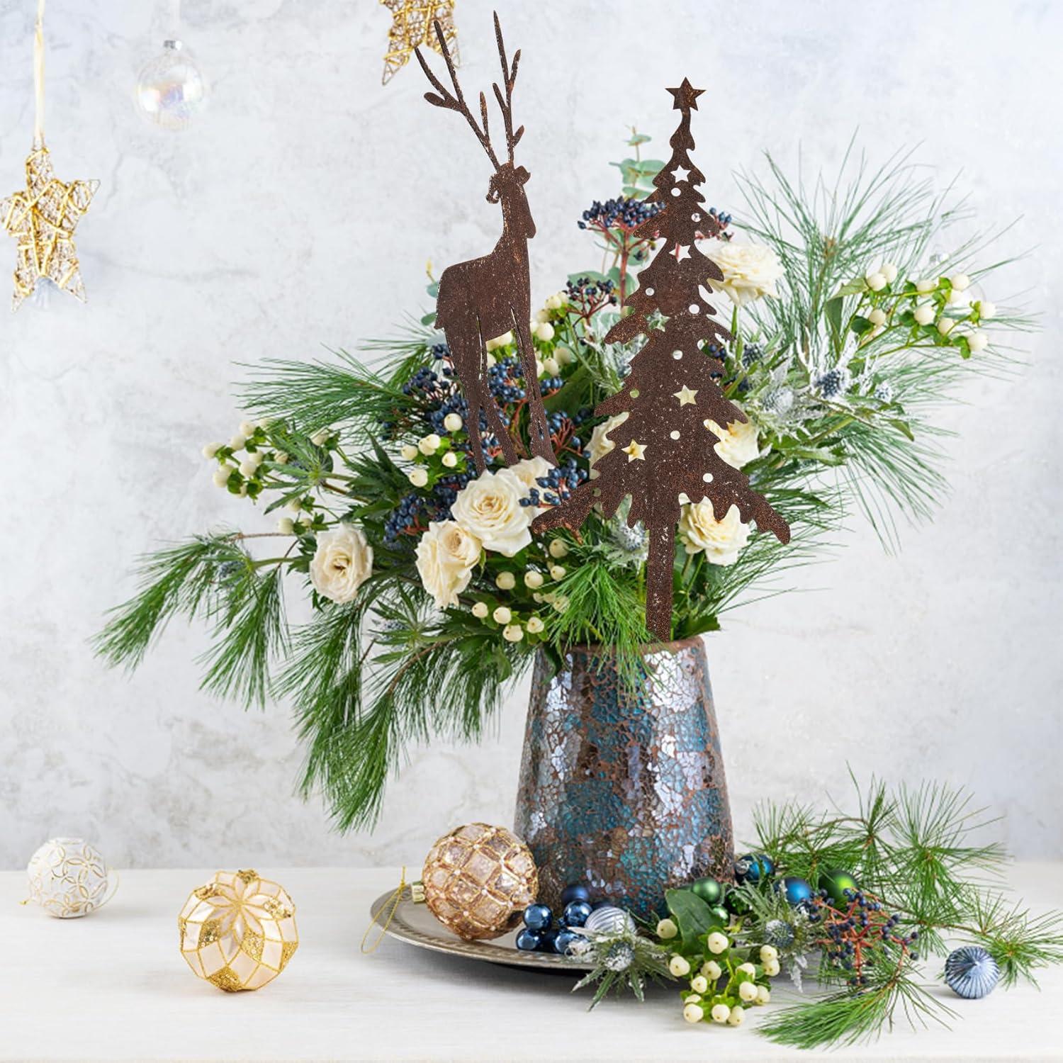 Rost Gartenstecker Hirsch Tannenbaum Weihnachtsdeko 5er-Set