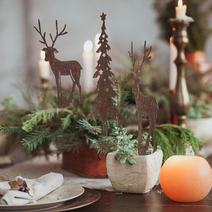 4er Set Rost Gartenstecker Hirsch Tannen Weihnachtsdeko Rostoptik