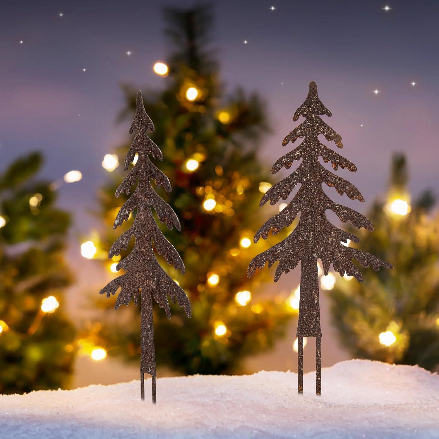 Rostige Weihnachtsdeko Gartenstecker Set Tannenbaum Weihnachtsflagge