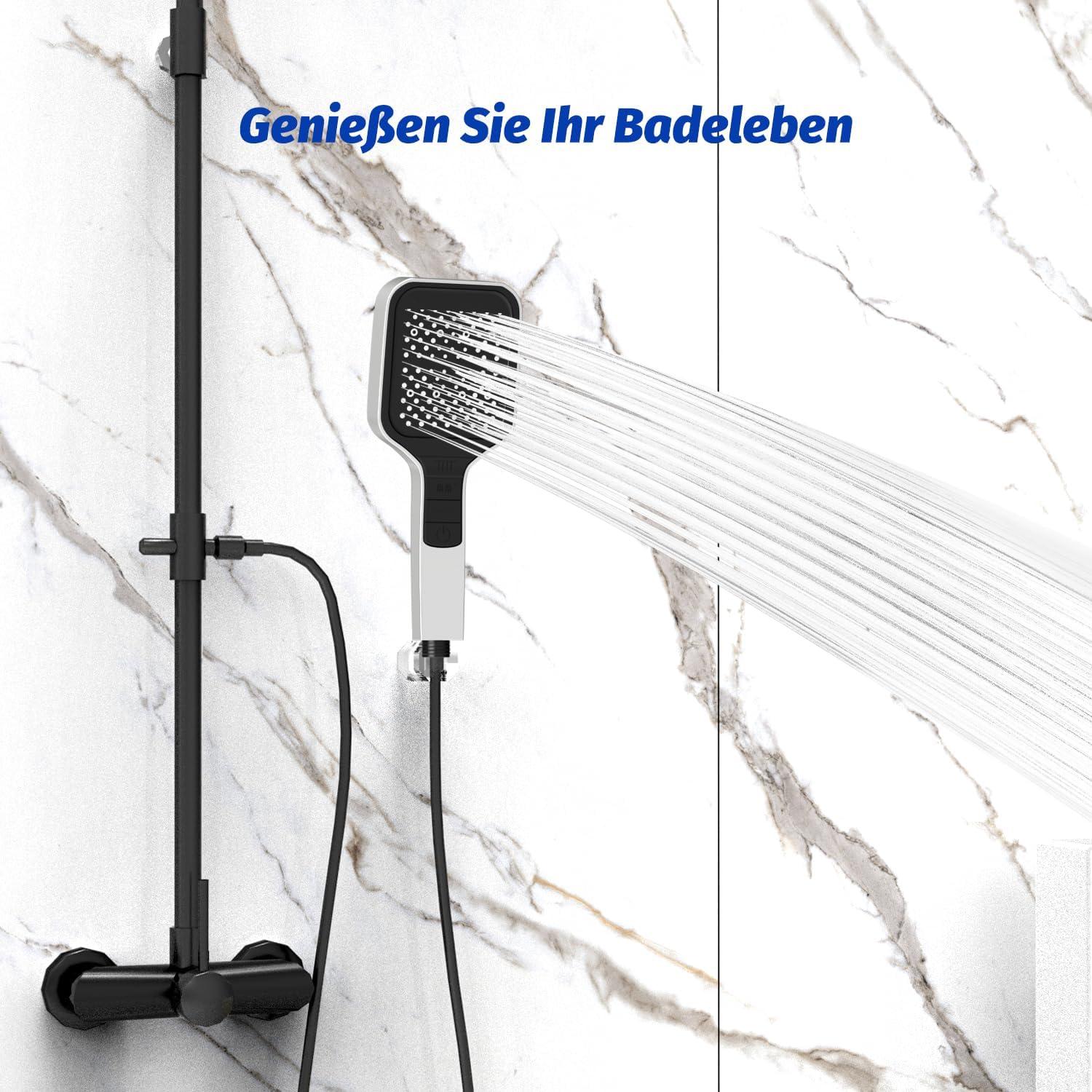Wassersparender Duschkopf 7 Strahlarten Regendusche Stopptaste Silber