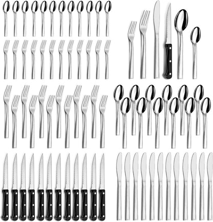 72-teiliges Besteck Set für 12 Personen mit Steakmessern - Edelstahl