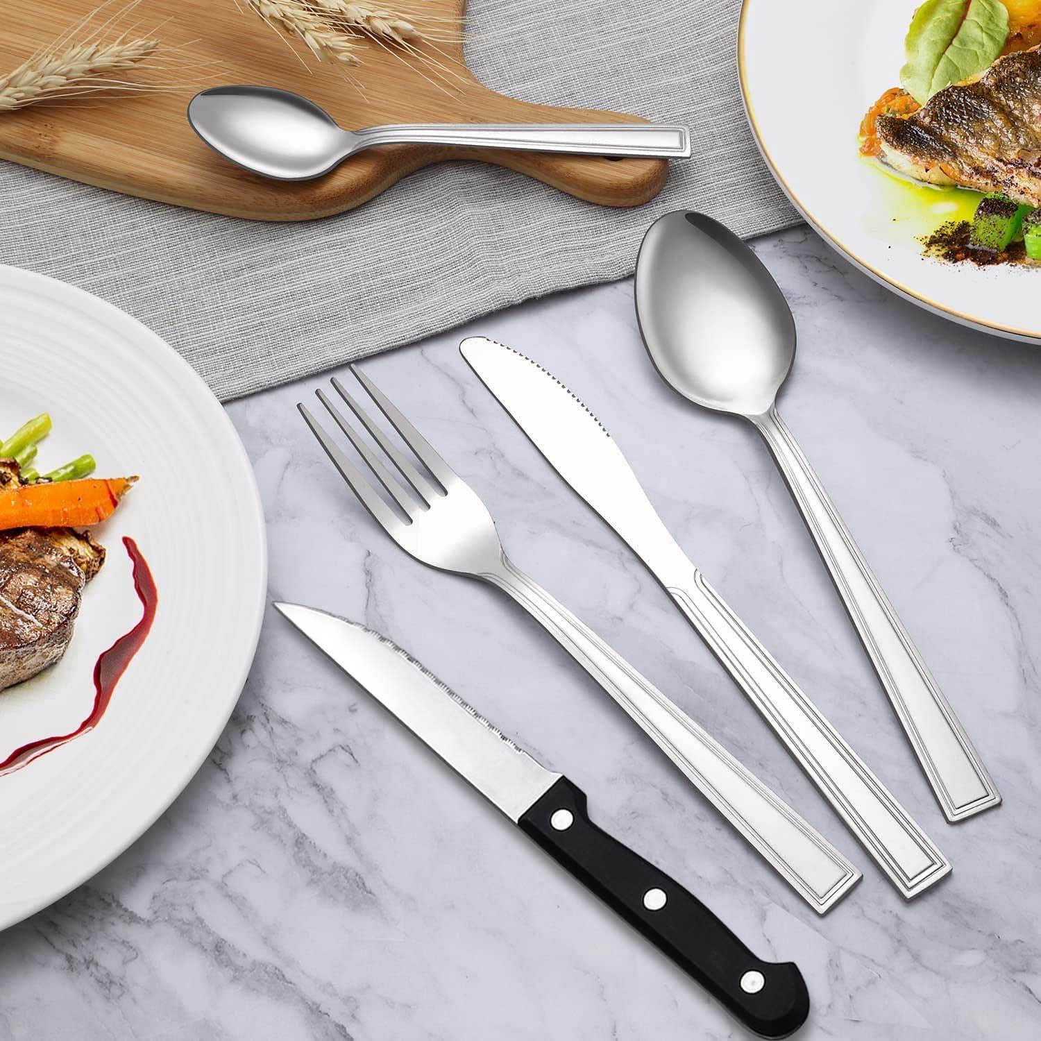 Hunnycook Besteck Set 12 Personen Edelstahl 72 teilig Steakmesser Party Hochzeit