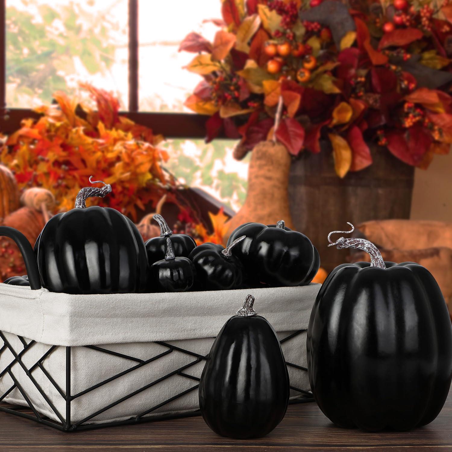Künstliche Schwarze Kürbisse Herbstdeko Halloween, 16