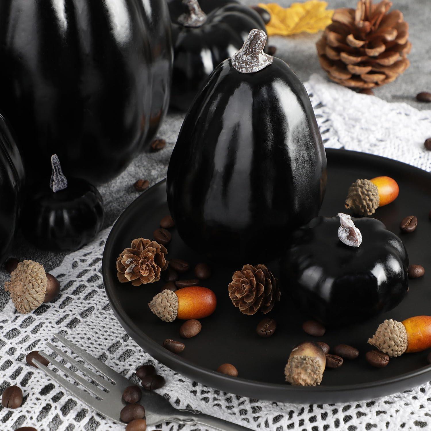 Künstliche Herbst Kürbisse Halloween Deko Schwarz 16 Stück
