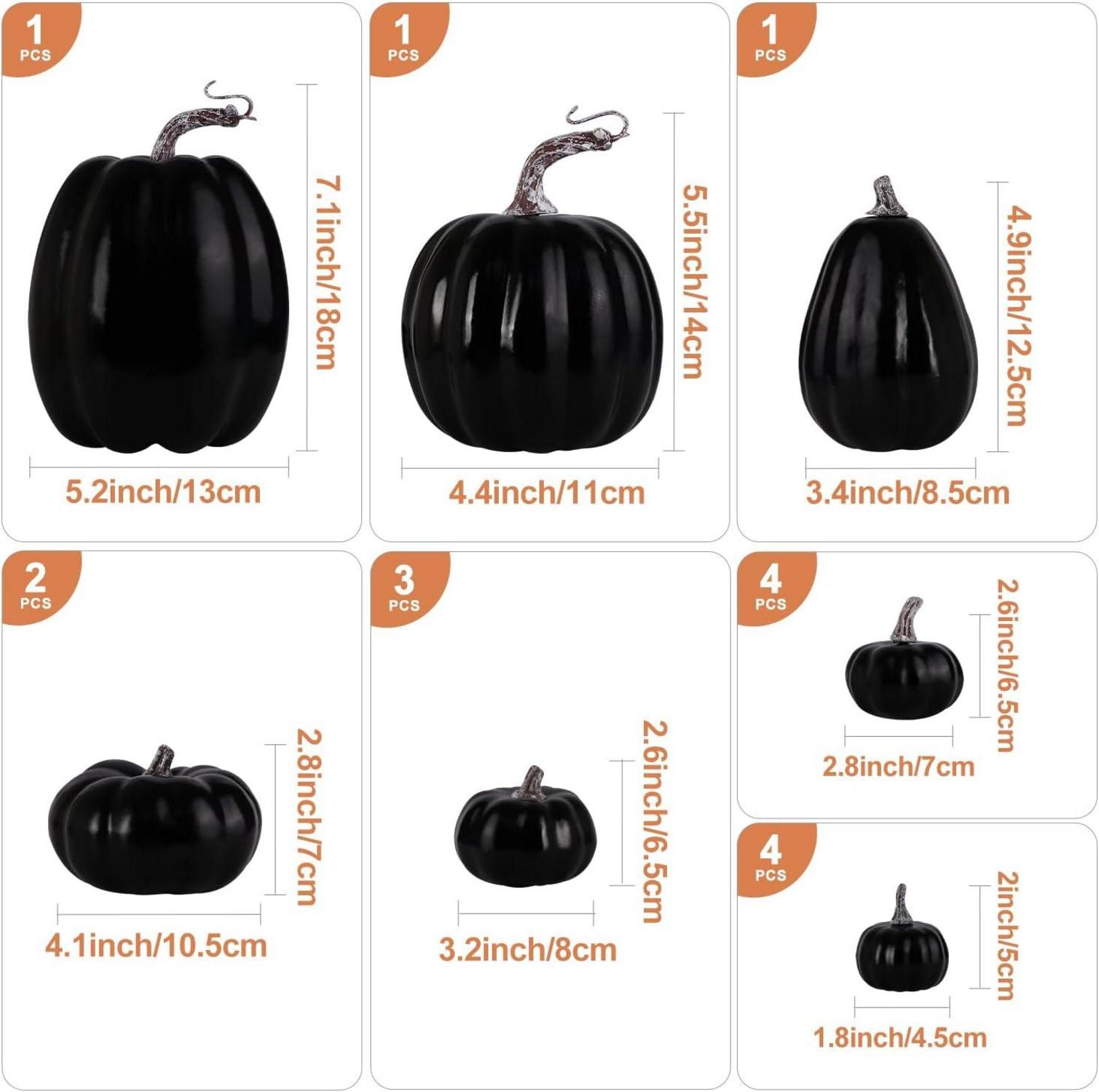 Künstliche Schwarze Kürbisse Herbst/Halloween Deko Set 16 Stk