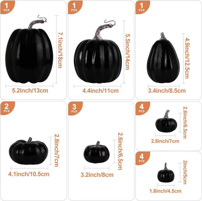 Künstliche Schwarze Kürbisse Herbst/Halloween Deko Set 16 Stk