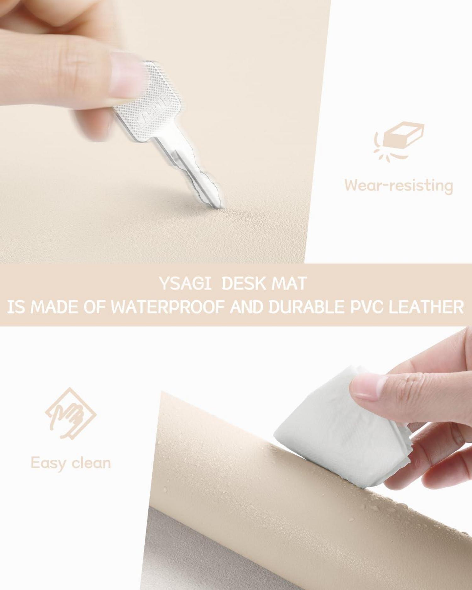 YSAGi Schreibtischunterlage und Mauspad mit Leder, rutschfestes Wildleder, multifunktional 80x40cm Beige