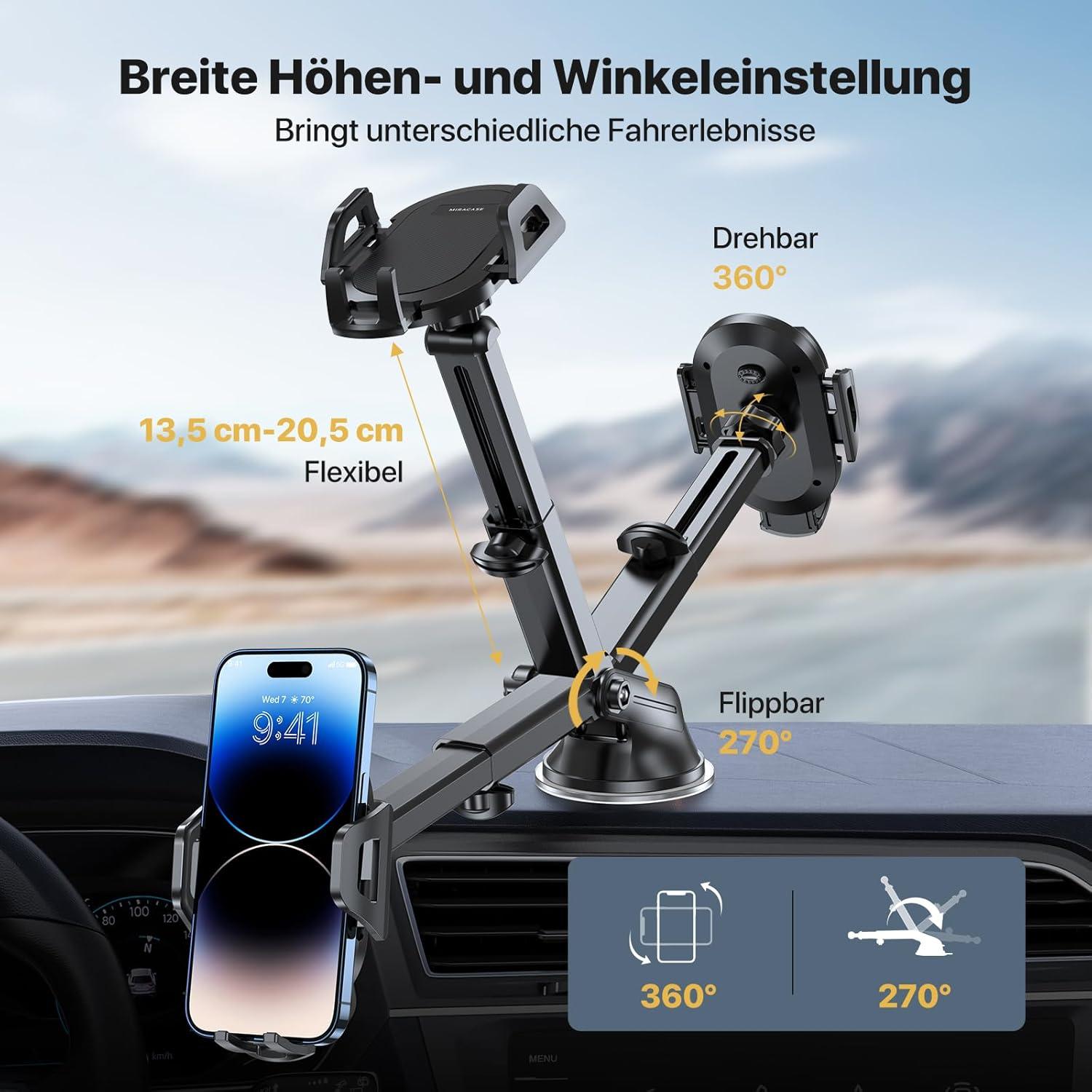 Auto Handyhalterung mit super stabilem Saugnapf für Armaturenbrett und Windschutzscheibe