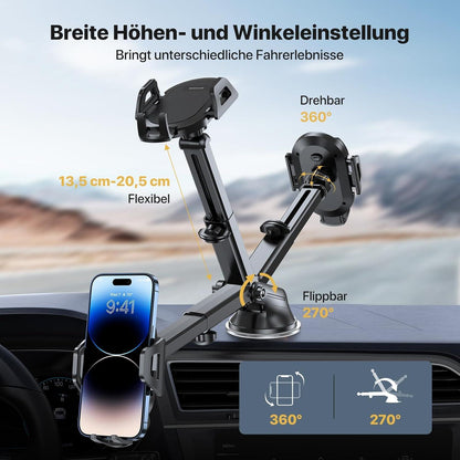 Auto Handyhalterung mit super stabilem Saugnapf für Armaturenbrett und Windschutzscheibe