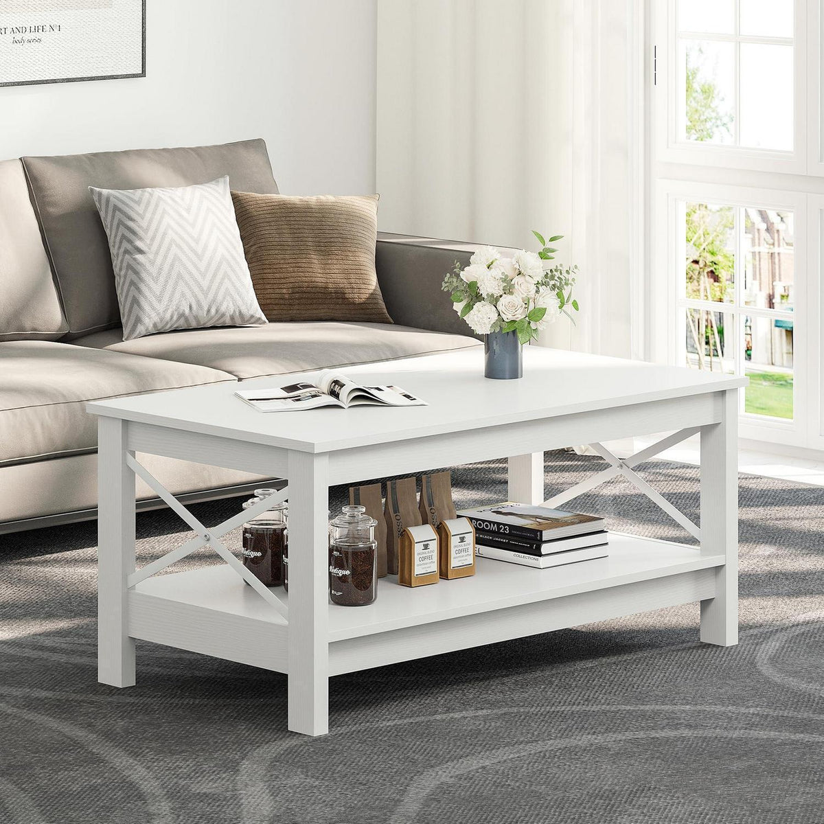 2-stöckiger Couchtisch Holz Rechteckig Weiß