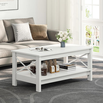 2-stöckiger Couchtisch Holz Rechteckig Weiß