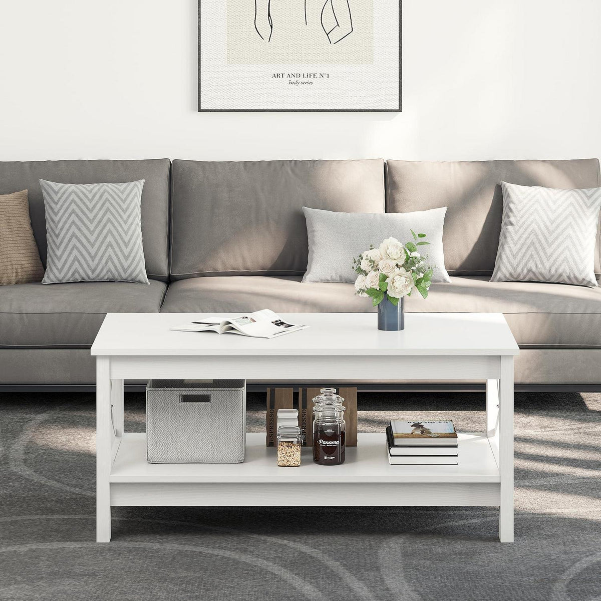 2-stöckiger Couchtisch Holz Rechteckig Weiß