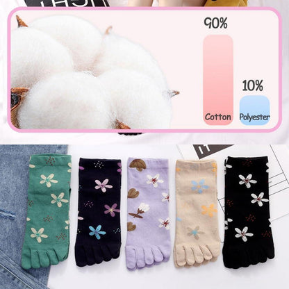 Damen Zehensocken 5er-Set Baumwolle – Bunte Muster & Einheitsgröße 35-40
