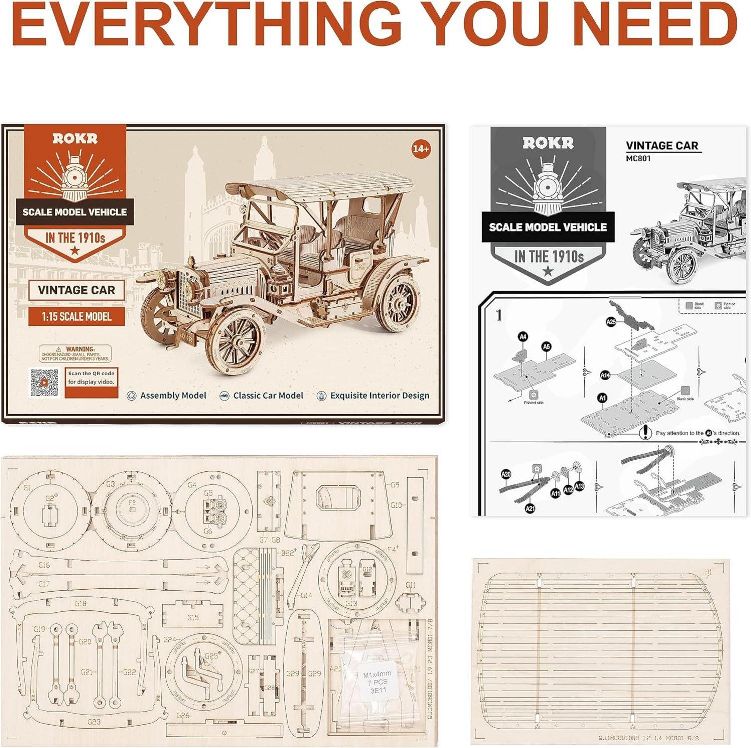 3D Puzzle Holzbausatz Erwachsene Vintage Oldtimer Auto Modellbau