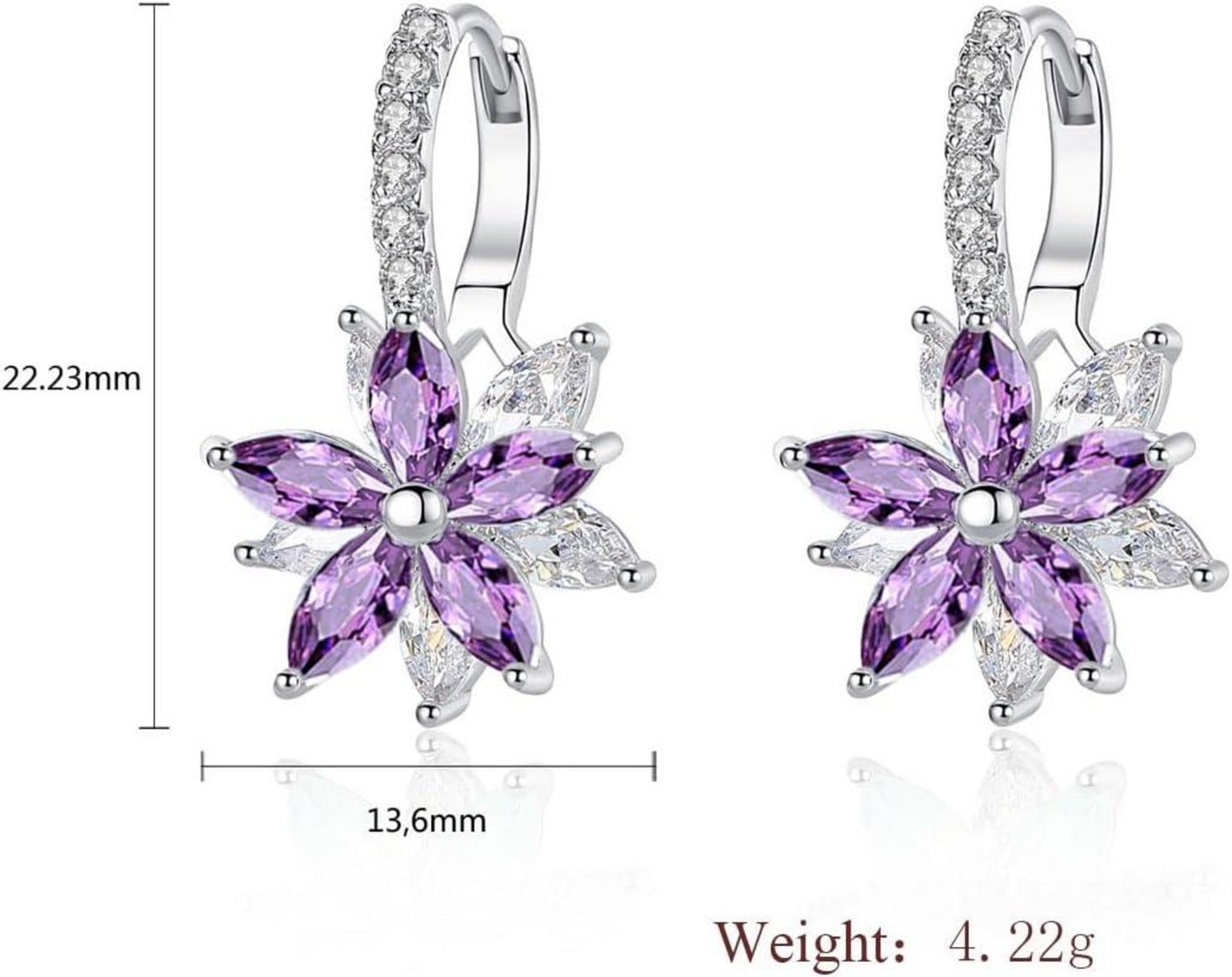 Kleine Blumen Creolen Ohrringe mit Zirkonia, Silber Damen