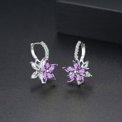 Josfeva Silber Creolen Ohrringe mit AAA Zirkonia, Blumen Klapp-Creolen