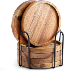 Holz Untersetzer Rund Akazienholz 6er Set Halter für Getränke Varia