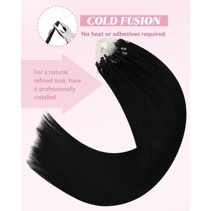 Schwarz 50cm Echthaar Micro Ring Extensions - Haarverlängerung