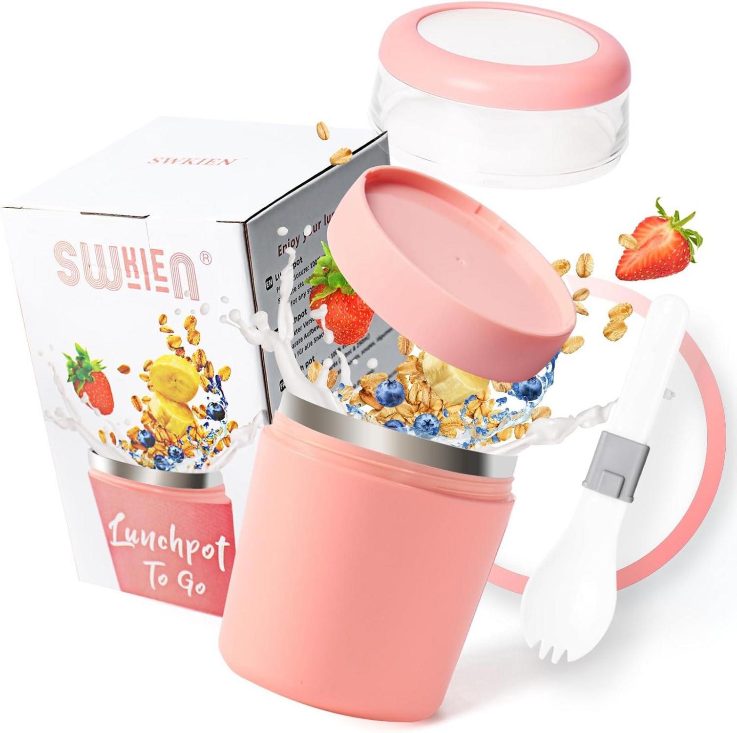 Swkien Isolierter Edelstahl Joghurtbecher to go Pink 750ml
