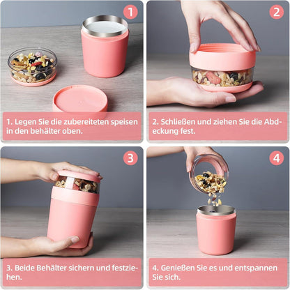 Swkien Müslibecher Edelstahl Isoliert Joghurtbecher to go Pink 750ml Spülmaschinenfest