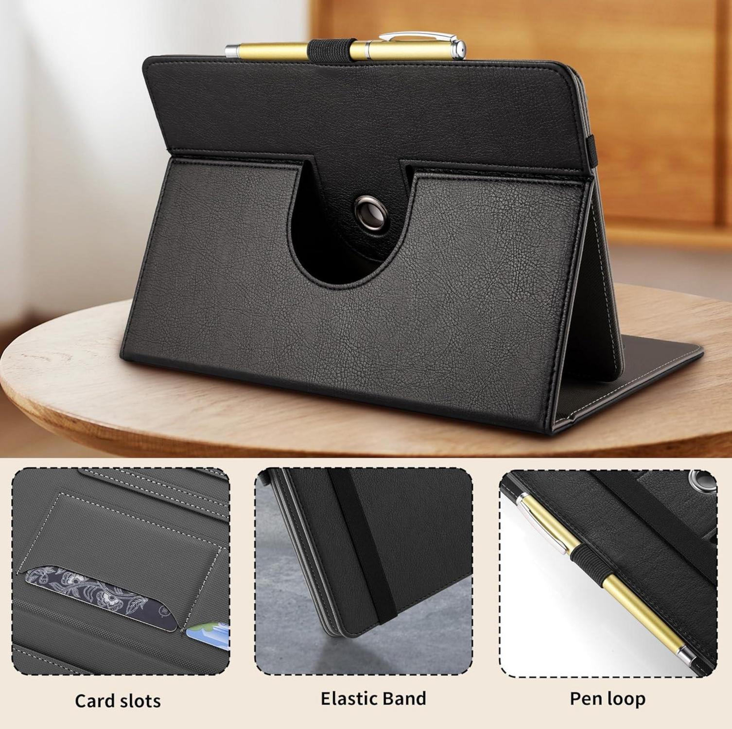 Easyacc Universal Tablet Hülle für 10-11 Zoll Schwarz mit elastischem Organizer