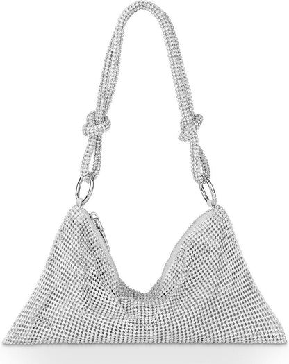 Elegante Damen Clutch Strass Glitzer Abend Umhängetasche Silber