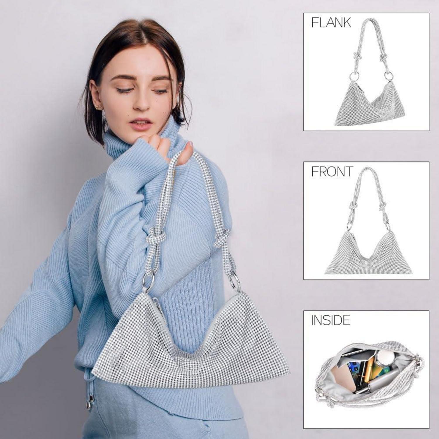 Damen Clutch Glitzer Strass Geldbörsen Abendtasche Silber