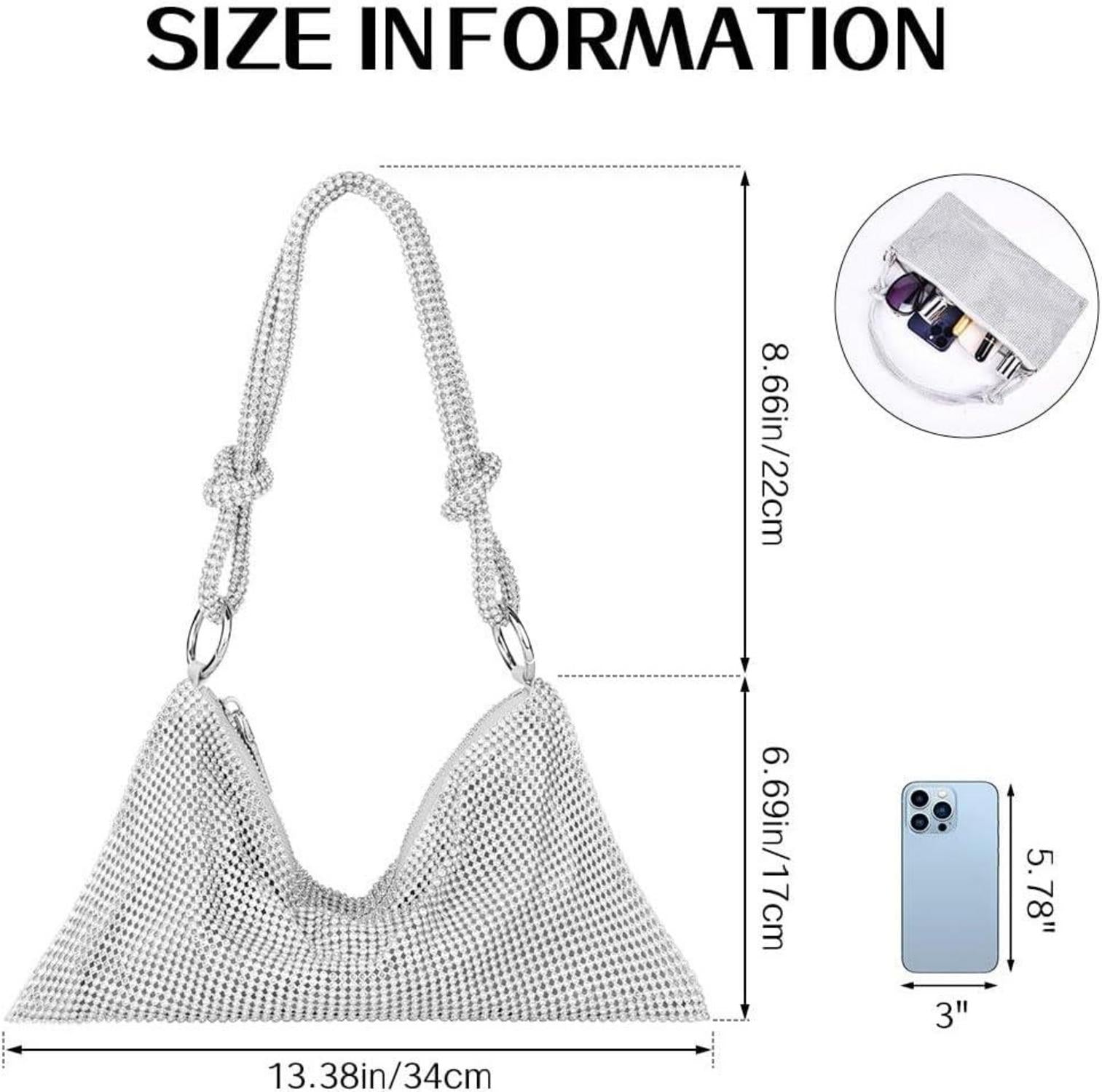 Elegante Damen Clutch Strass Glitzer Abend Umhängetasche Silber