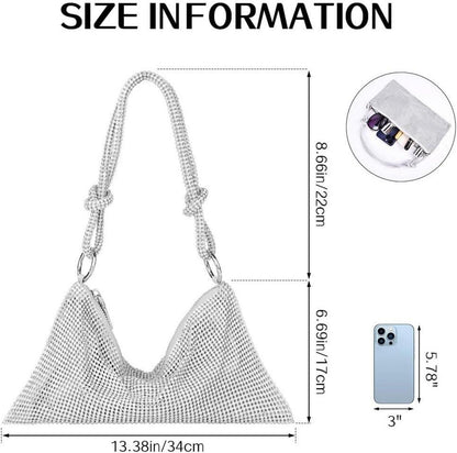 Elegante Damen Clutch Strass Glitzer Abend Umhängetasche Silber